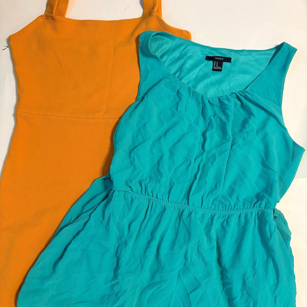 Orange and Teal Sleeveless Dresses Size M